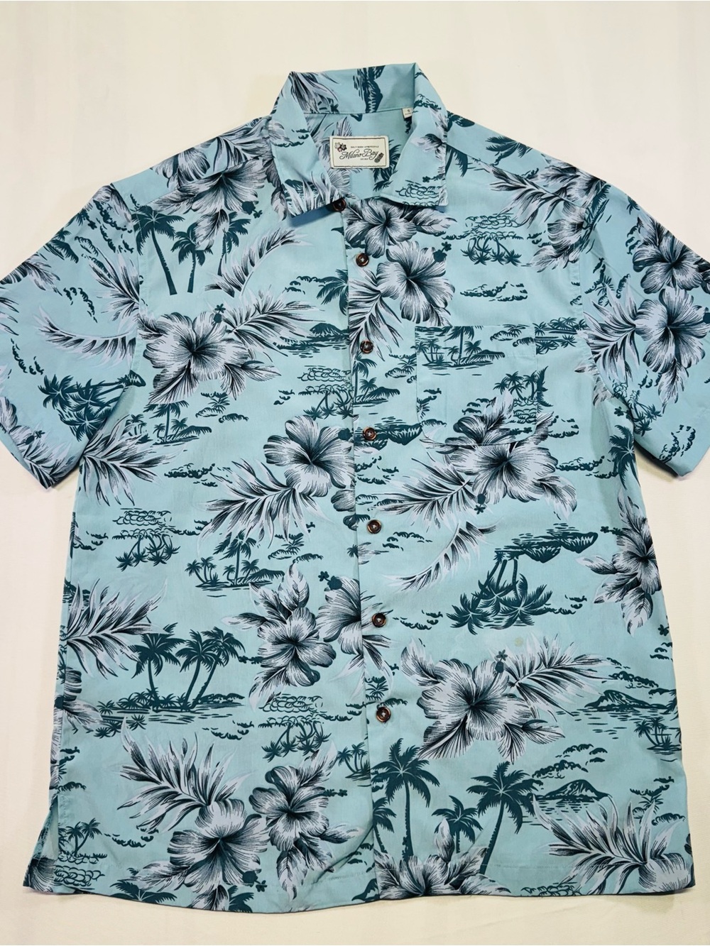 Men's Light Blue Tropical Floral Short-Sleeve Button-Down Shirt